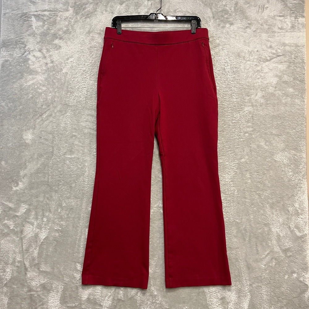 Ann Taylor Weekend Pants Womens L Red Ponte Knit Flare Leg Flat Front Slacks